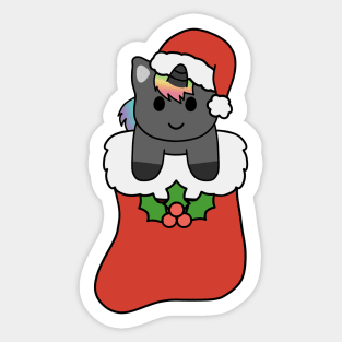 Christmas Black Rainbow Unicorn Stocking Sticker